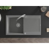 Mexen Leo granite kitchen sink 1-bowl with drainer and Elia kitchen faucet, gray - 6501-71-670101-00