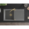 Mexen Leo granite single-bowl kitchen sink with drainer and Elia kitchen faucet, gray - 6501-71-670101-50