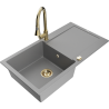 Mexen Leo granite single-bowl kitchen sink with drainer and Elia kitchen faucet, gray - 6501-71-670101-50