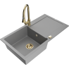 Mexen Leo gray 1-bowl granite sink with drainer and Elia kitchen faucet - 6501-71-670101-50