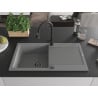 Mexen Leo 1-bowl granite sink with drainer and Elia kitchen tap, grey - 6501-71-670101-70-B
