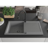 Mexen Leo granite sink 1-bowl with drainer and Elia kitchen faucet, gray - 6501-71-670101-70-B