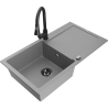 Mexen Leo 1-bowl granite sink with drainer and Elia kitchen tap, grey - 6501-71-670101-70-B
