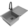 Mexen Leo 1-compartment granite sink with a drip tray and kitchen mixer tap Elia, Grey - 6501-71-670101-70-B