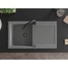 Mexen Leo 1-bowl granite sink with drainer and Elia kitchen tap, grey - 6501-71-670101-70-B