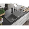 Mexen Leo Elia Single-Bowl Granite Sink with Drainer and Kitchen Faucet, Gray - 6501-71-670101-70