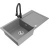 Mexen Leo 1-bowl granite sink with drainer and Elia kitchen faucet, gray - 6501-71-670101-70