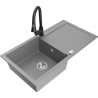Mexen Leo granite sink 1-bowl with drainer and Elia kitchen tap, grey - 6501-71-670101-70