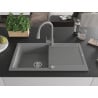 Mexen Leo 1-bowl granite sink with drainer and Elia kitchen faucet, gray - 6501-71-670101-71