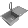 Mexen Leo 1-bowl granite sink with drainer and Elia kitchen faucet, gray - 6501-71-670101-71