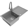 Mexen Leo 1-bowl granite sink with drainer and kitchen faucet Elia, gray - 6501-71-670101-71