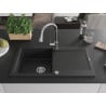 Mexen Leo 1-bowl granite sink with drainer and Elia kitchen faucet, black/silver metallic - 6501-73-670101-00