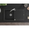 Mexen Leo 1-Bowl Granite Sink with Drainer and Elia Kitchen Tap, Black/Silver Metallic - 6501-73-670101-00