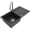 Mexen Leo 1-compartment granite sink with a drip tray and kitchen mixer tap Elia, Black/Silver metallic - 6501-73-670101-00