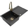 Mexen Leo 1-compartment granite sink with a drip tray and kitchen mixer tap Elia, Black/Silver metallic - 6501-73-670101-50