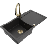 Mexen Leo granite single-bowl sink with drainer and Elia kitchen faucet, black/silver metallic - 6501-73-670101-50