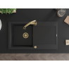 Mexen Leo 1-bowl granite sink with drainer and Elia kitchen faucet, black/silver metallic - 6501-73-670101-50