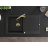 Mexen Leo granite single-bowl sink with drainer and Elia kitchen faucet, black/silver metallic - 6501-73-670101-50