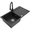 Mexen Leo granite kitchen sink 1-bowl with drainer and kitchen faucet Elia, black/silver metallic - 6501-73-670101-70