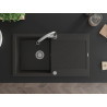 Mexen Leo granite sink 1-bowl with drainer and kitchen faucet Elia, black/gold metallic - 6501-75-670101-00