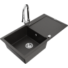 Mexen Leo granite sink 1-bowl with drainer and kitchen faucet Elia, black/gold metallic - 6501-75-670101-00