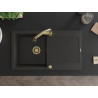 Mexen Leo 1-bowl granite sink with drainer and Elia kitchen faucet, black/gold metallic - 6501-75-670101-50