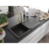 Mexen Leo granite sink with 1-bowl drainer and Elia kitchen tap, black/gold metallic - 6501-75-670101-50-B