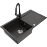 Mexen Leo granite kitchen sink 1-bowl with drainer and kitchen faucet Elia, black/gold metallic - 6501-75-670101-70