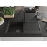 Mexen Leo granite kitchen sink 1-bowl with drainer and Elia kitchen faucet, black/gold metallic - 6501-75-670101-70-B