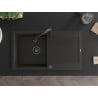 Mexen Leo granite sink, 1-bowl with drainer and Elia kitchen tap, black/gold metallic - 6501-75-670101-70-B