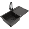 Mexen Leo granite kitchen sink 1-bowl with drainer and kitchen faucet Elia, black/gold metallic - 6501-75-670101-70-B