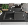 Mexen Leo 1-bowl granite sink with drainer and Elia kitchen faucet, speckled black - 6501-76-670101-00