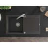 Mexen Leo 1-bowl granite sink with drainer and Elia kitchen faucet, speckled black - 6501-76-670101-00