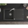 Mexen Leo 1-bowl granite sink with drainer and kitchen faucet Elia, black speckled - 6501-76-670101-00