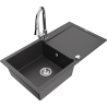 Mexen Leo 1-bowl granite sink with drainer and Elia kitchen faucet, speckled black - 6501-76-670101-00