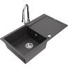 Mexen Leo 1-bowl granite sink with drainer and kitchen faucet Elia, black speckled - 6501-76-670101-00