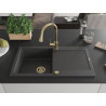 Mexen Leo granite kitchen sink 1-bowl with drainer and Elia kitchen faucet, speckled black - 6501-76-670101-50