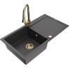 Mexen Leo granite kitchen sink 1-bowl with drainer and Elia kitchen faucet, speckled black - 6501-76-670101-50