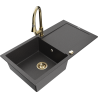 Mexen Leo granite kitchen sink single-bowl with drainer and kitchen faucet Elia, black speckled - 6501-76-670101-50