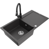 Mexen Leo granite single-bowl sink with a drainer and kitchen faucet Elia, speckled black - 6501-76-670101-70