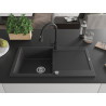 Mexen Leo granite single-bowl sink with drainer and Elia kitchen faucet, speckled black - 6501-76-670101-70