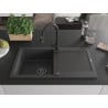 Mexen Leo 1-bowl granite sink with drainer and Elia kitchen tap, speckled black - 6501-76-670101-70-B