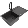 Mexen Leo 1-bowl granite sink with drainer and Elia kitchen tap, speckled black - 6501-76-670101-70-B