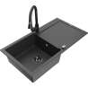 Mexen Leo granite sink 1-bowl with drainer and kitchen faucet Elia, black speckled - 6501-76-670101-70-B