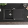 Mexen Leo granite sink 1-bowl with drainer and Elia kitchen tap, black speckled - 6501-76-670101-76