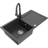 Mexen Leo 1-bowl granite sink with drainer and Elia kitchen faucet, black speckled - 6501-76-670101-76
