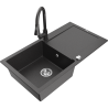 Mexen Leo granite sink 1-bowl with drainer and Elia kitchen tap, black speckled - 6501-76-670101-76