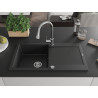 Mexen Leo granite kitchen sink 1-bowl with drainer and Elia kitchen faucet, black - 6501-77-670101-00