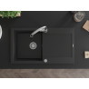Mexen Leo granite kitchen sink 1-bowl with drainer and Elia kitchen faucet, black - 6501-77-670101-00