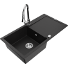 Mexen Leo 1-bowl granite kitchen sink with drainer and Elia kitchen faucet, black - 6501-77-670101-00